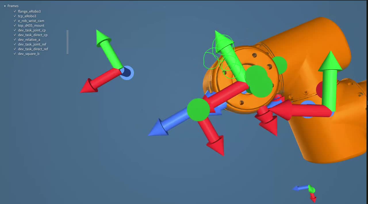 A simulation combining moving reference frames and TCP offsets