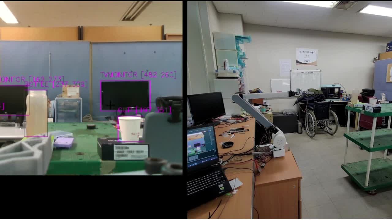 A wheelchair-mounted robot arm grasping an object